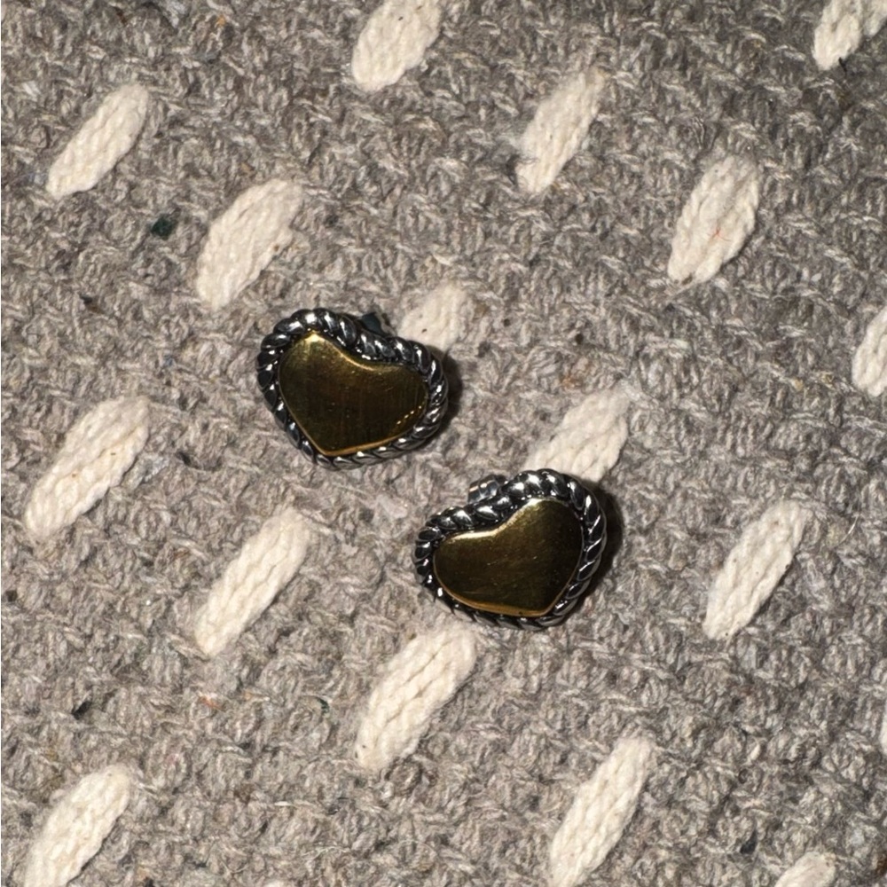 Heart Shaped Metal Stud Earrings - Gold & Silver Tone